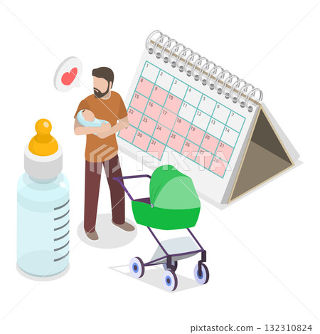 3D Isometric Flat  Illustration of Maternity And Paternity Leave. Item 2 132310824