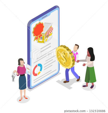 3D Isometric Flat  Illustration of Real Estate Investment. Item 1 3D Isometric Flat  Illustration of Real Estate Investment. Item 1 132310886