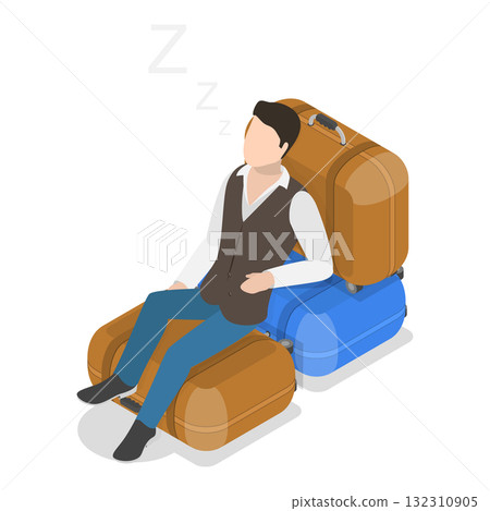 3D Isometric Flat  Illustration of Exhausted and Sleepy People. Item 5 132310905