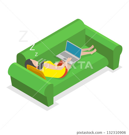3D Isometric Flat  Illustration of Exhausted and Sleepy People. Item 4 132310906