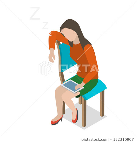 3D Isometric Flat  Illustration of Exhausted and Sleepy People. Item 3 132310907