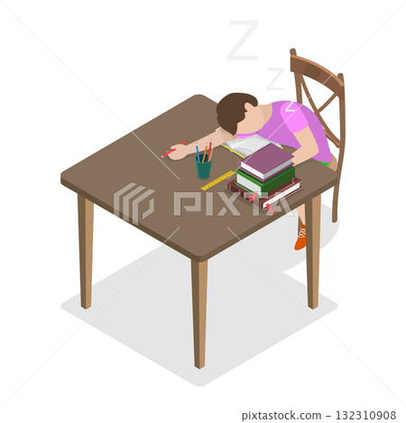 3D Isometric Flat  Illustration of Exhausted and Sleepy People. Item 2 132310908