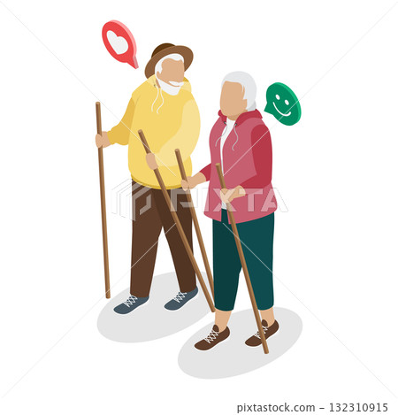 3D Isometric Flat  Illustration of Diverse Elderly People. Item 3 132310915