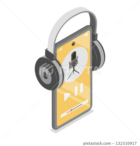 3D Isometric Flat  Illustration of Podcast Scenes Set. Item 3 132310917
