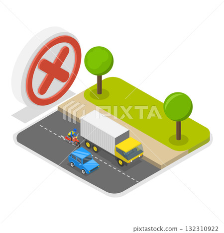 3D Isometric Flat Illustration of Motorcycle Riding Safety. Item 1 3D Isometric Flat Illustration of Motorcycle Riding Safety. Item 1 132310922
