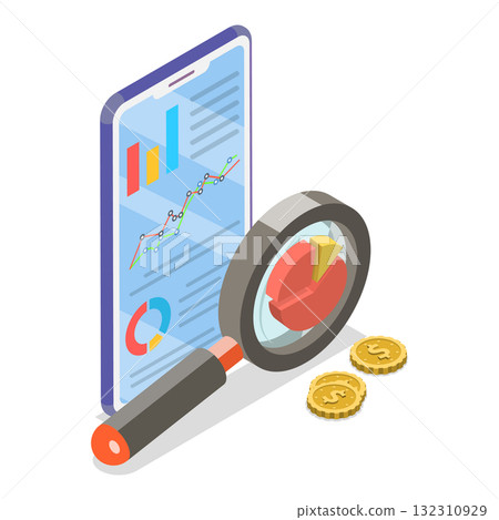 3D Isometric Flat  Illustration of Seo Analysis. Item 3 132310929