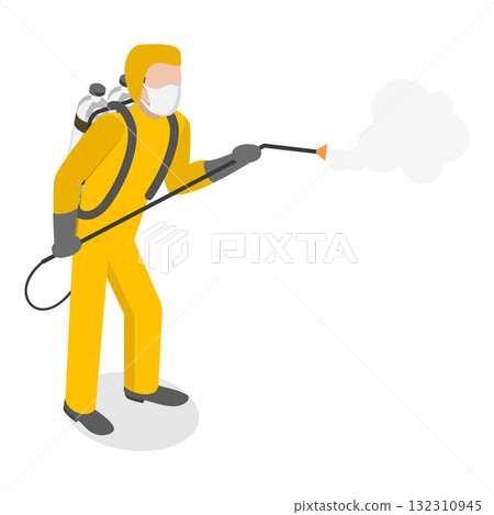 3D Isometric Flat  Illustration of Disinfection Service. Item 10 132310945