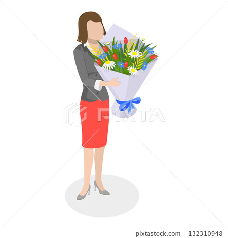 3D Isometric Flat Illustration of Romantic Floral Gifts. Item 2 3D Isometric Flat Illustration of Romantic Floral Gifts. Item 2 132310948