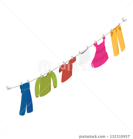 3D Isometric Flat Illustration of Clothes Ropes. Item 3 3D Isometric Flat Illustration of Clothes Ropes. Item 3 132310957