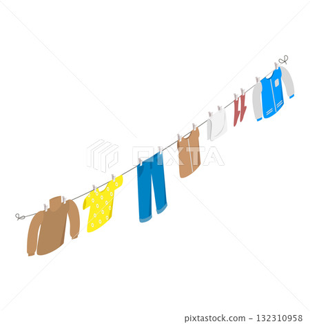 3D Isometric Flat Illustration of Clothes Ropes. Item 2 3D Isometric Flat Illustration of Clothes Ropes. Item 2 132310958