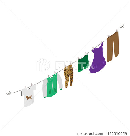 3D Isometric Flat Illustration of Clothes Ropes. Item 1 3D Isometric Flat Illustration of Clothes Ropes. Item 1 132310959