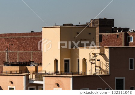 Panoramic view of Cairo from drone point of view. Mosques and rooftops of buildings. Panoramic view of Cairo from drone point of view. Mosques and rooftops of buildings. 132311048