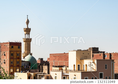 Panoramic view of Cairo from drone point of view. Mosques and rooftops of buildings. Panoramic view of Cairo from drone point of view. Mosques and rooftops of buildings. 132311049