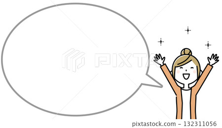 年輕女子舉起雙臂，講話泡泡 132311056