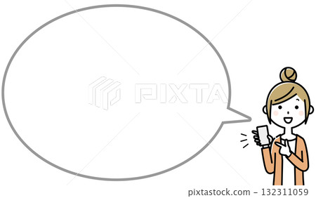Young woman pointing at smartphone, speech bubble Young woman pointing at smartphone, speech bubble 132311059
