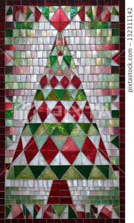 Christmas tree stained glass mosaic, geometric red green white pattern, festive holiday art. Christmas tree stained glass mosaic, geometric red green white pattern, festive holiday art. 132311142