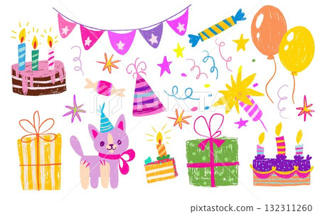 Crayon birthday party elements set 132311260