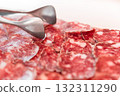 Salami slices close up 132311290
