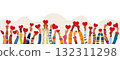 Diverse hands holding red hearts symbolizing unity compassion kindness love and volunteer spirit 132311298