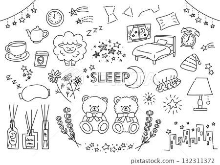 與睡眠相關的手繪插圖集 132311372