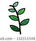 Vibrant hand drawn illustration of plant branch with green leaf foliage. This simple cartoon sprig represents fresh growth, nature, and organic life on transparency background 132311548