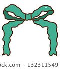 Charming hand drawn coquette green ribbon bow illustration. festive and decorative element for Christmas, gift wrapping, or any celebration. Simple and elegant design on transparency background 132311549