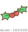 Charming hand drawn coquette holly berry illustration for Christmas. Festive, cute winter plant with red berry, doodle aesthetic and botanical element for design on transparency background 132311550