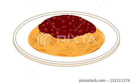 盤子裡的肉醬義大利麵插圖 盤子裡的肉醬義大利麵插圖 132311574