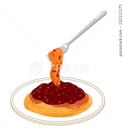 盤子裡的肉醬義大利麵插圖 132311575