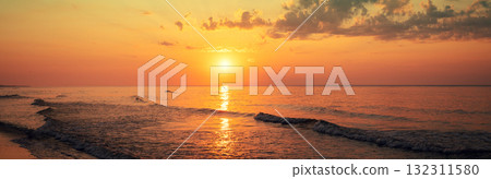 Seascape in the early morning. Sunrise over the sea. Nature landscape. Horizontal banner Seascape in the early morning. Sunrise over the sea. Nature landscape. Horizontal banner 132311580