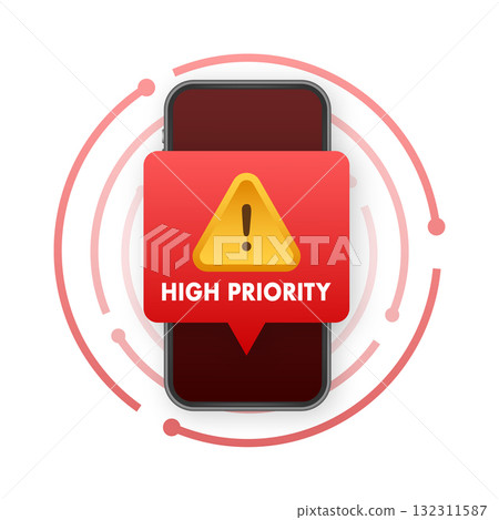 Smartphone receiving high priority notification alert message warning Smartphone receiving high priority notification alert message warning 132311587