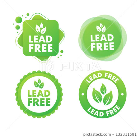 Lead free green labels with leaves symbol Lead free green labels with leaves symbol 132311591