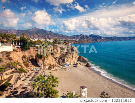 View of the Malaga coastline from the Balcony of Europe. Calahonda beach. Nerja, Malaga, Spain View of the Malaga coastline from the Balcony of Europe. Calahonda beach. Nerja, Malaga, Spain 132311955