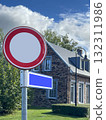 blank or emthy traffic sign and blue board with copy space at street. 132311986