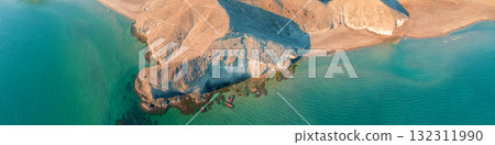 Panoramic view from above of rocky seashore 132311990