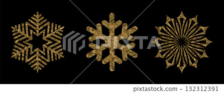 Merry Christmas 2026. Exquisite golden snowflakes made of sparkling tinsel 132312391