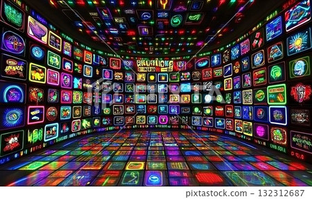 Neon Dreams: A Retro-Futuristic Arcade of Glowing Screens and Re Neon Dreams: A Retro-Futuristic Arcade of Glowing Screens and Re 132312687