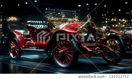 Gleaming Antique Car: Detailed Red and Gold Classic Automobile D Gleaming Antique Car: Detailed Red and Gold Classic Automobile D 132312717
