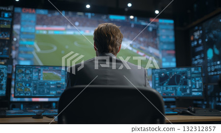 Soccer analyst reviews player performance using advanced technology in broadcast studio Soccer analyst reviews player performance using advanced technology in broadcast studio 132312857