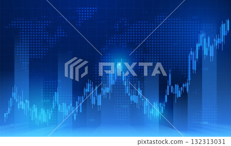 Candlestick chart trend on blue gradient background with world map, stock market trading graph, Forex stock chart trend Candlestick chart trend on blue gradient background with world map, stock market trading graph, Forex stock chart trend 132313031
