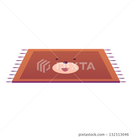 A soft brown rectangular rug with tassels and a bear face. A soft brown rectangular rug with tassels and a bear face. 132313046