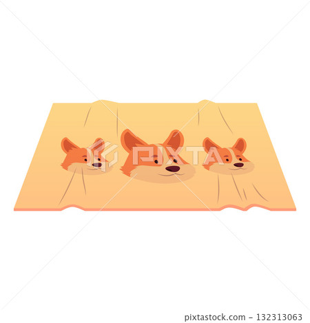 A soft yellow rectangular rug with a fox head, interior decoration for the floor. 132313063