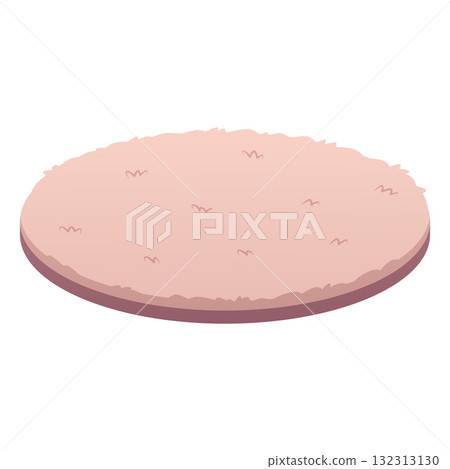 Round rug long fluffy pile in nude beige color, vector cartoon carpet for floor in room or bathroom, textile neat mat 132313130