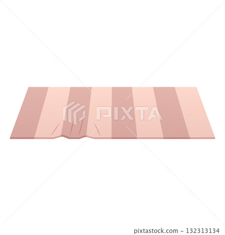 Striped beige rectangular rug with folds, soft floor covering. 132313134