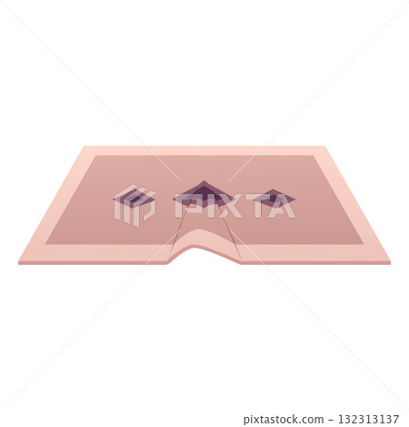 Cartoon beige rectangular rug with folds and a diamond pattern. 132313137