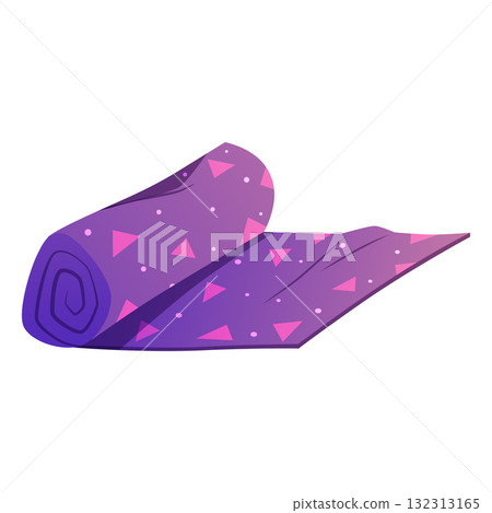 Rug roll with triangle pattern, vector cartoon purple carpet for floor in room, cozy home textile neat mat 132313165