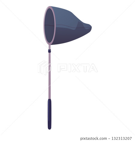 Butterfly net with handle flat icon, vector cartoon entomology equipment for catching insects isolated Butterfly net with handle flat icon, vector cartoon entomology equipment for catching insects isolated 132313207