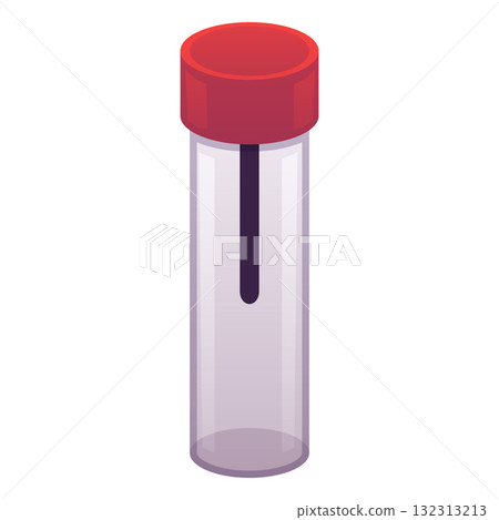 Icon of a transparent test tube with a red cap and a swab inside, laboratory analysis. 132313213