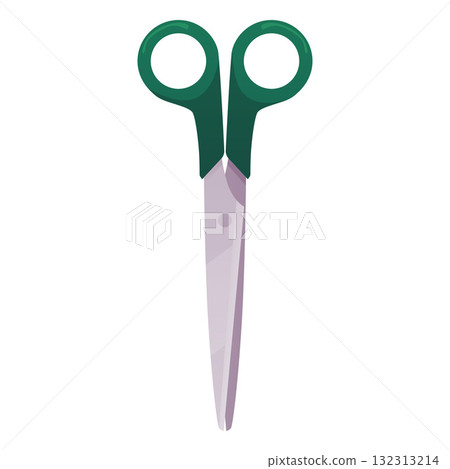Green stationery scissors closed flat vector icon, precision cutting equipment, featuring sharp stainless steel blades Green stationery scissors closed flat vector icon, precision cutting equipment, featuring sharp stainless steel blades 132313214