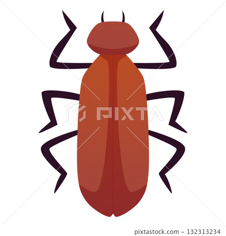 Brown beetle icon with six legs and antennae, top view, insect. Brown beetle icon with six legs and antennae, top view, insect. 132313234